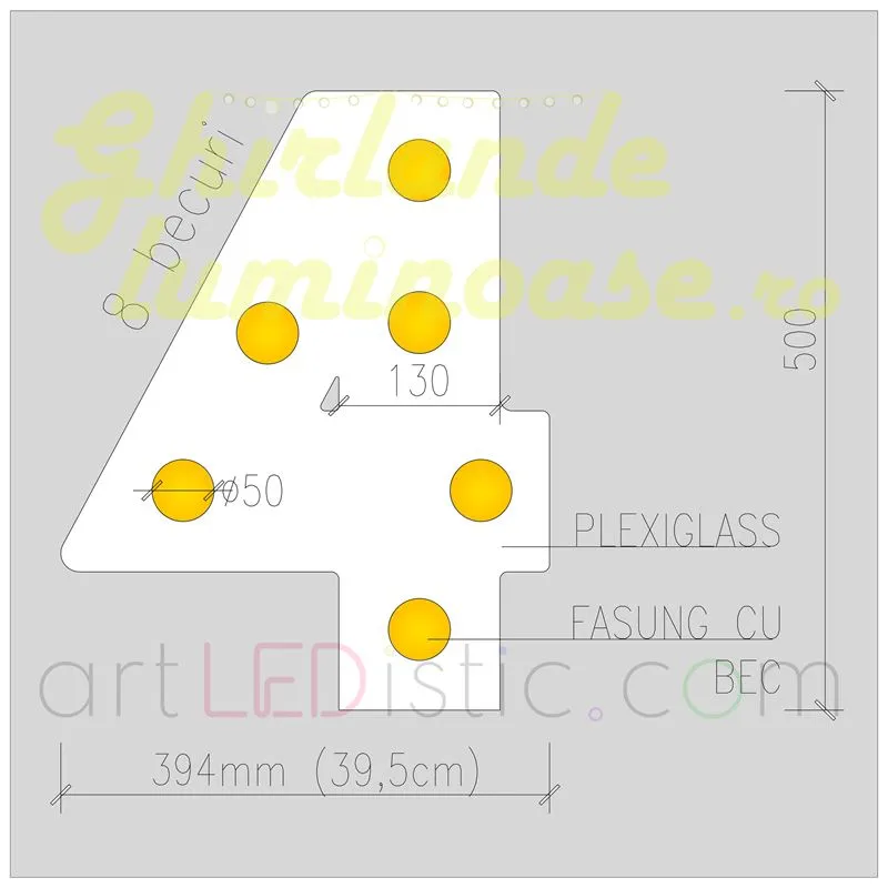 Cifre Volumetrice Luminoase din Plexiglass 50 cm