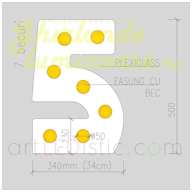 Cifre Volumetrice Luminoase din Plexiglass 50 cm