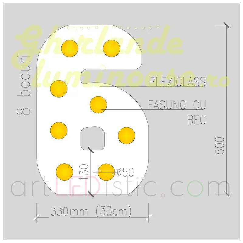 Cifre Volumetrice Luminoase din Plexiglass 50 cm