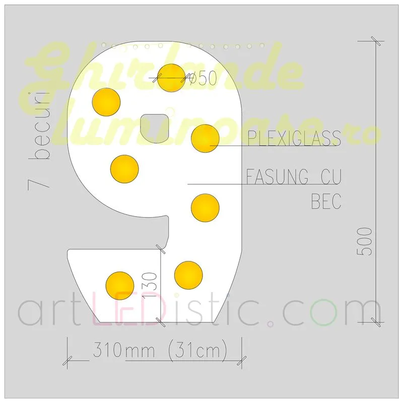 Cifre Volumetrice Luminoase din Plexiglass 50 cm