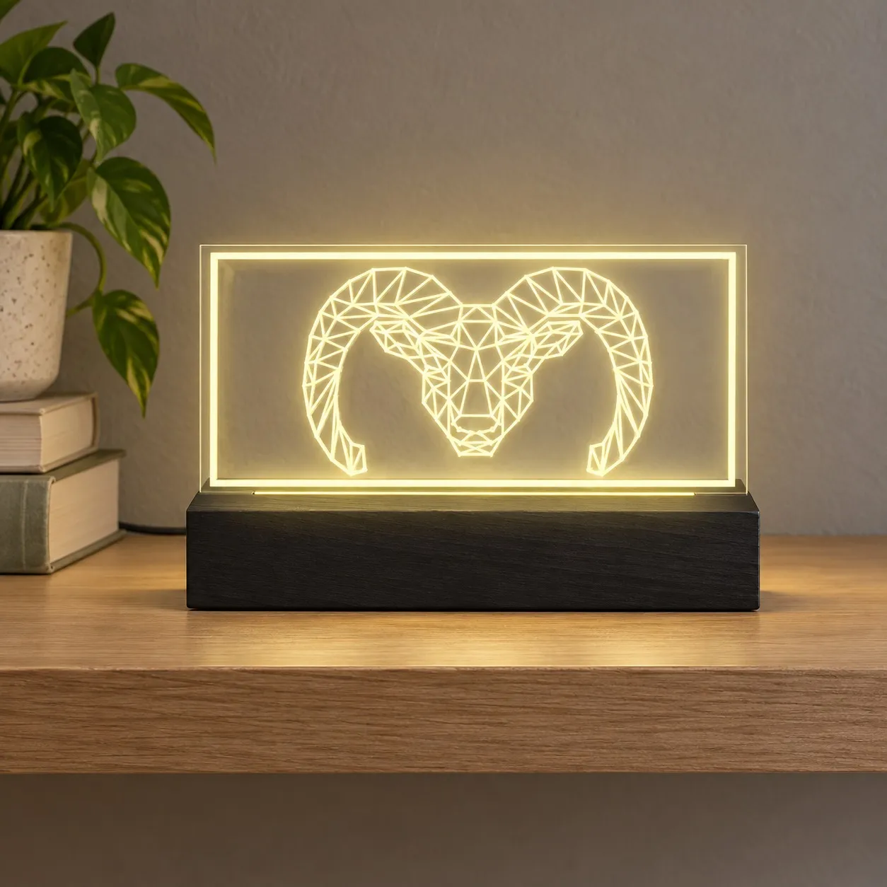 Goat - Graviertes Leuchtschild aus Plexiglas auf Holzbasis