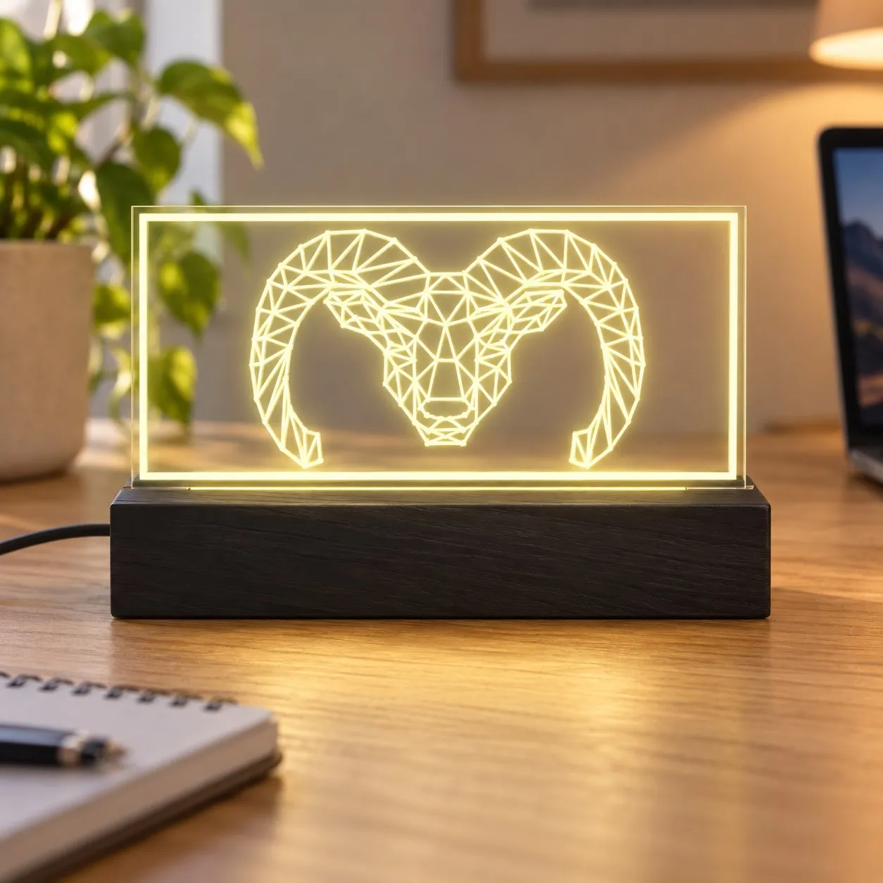 Goat - Graviertes Leuchtschild aus Plexiglas auf Holzbasis