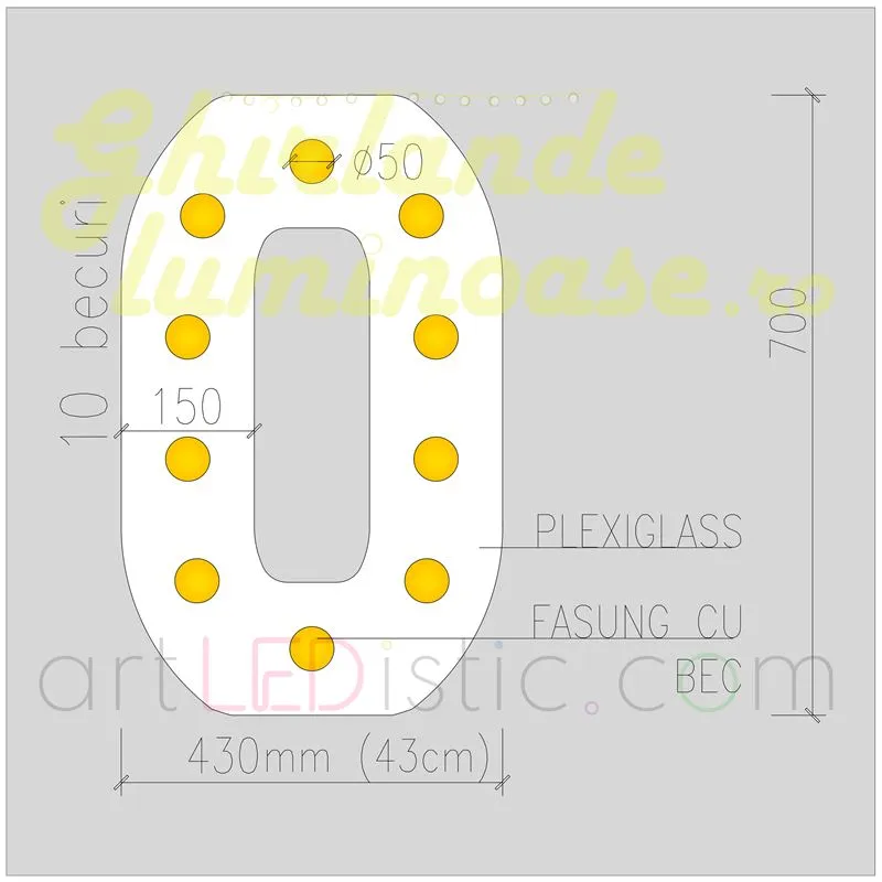 Cifre Volumetrice Luminoase din Plexiglass 70 cm