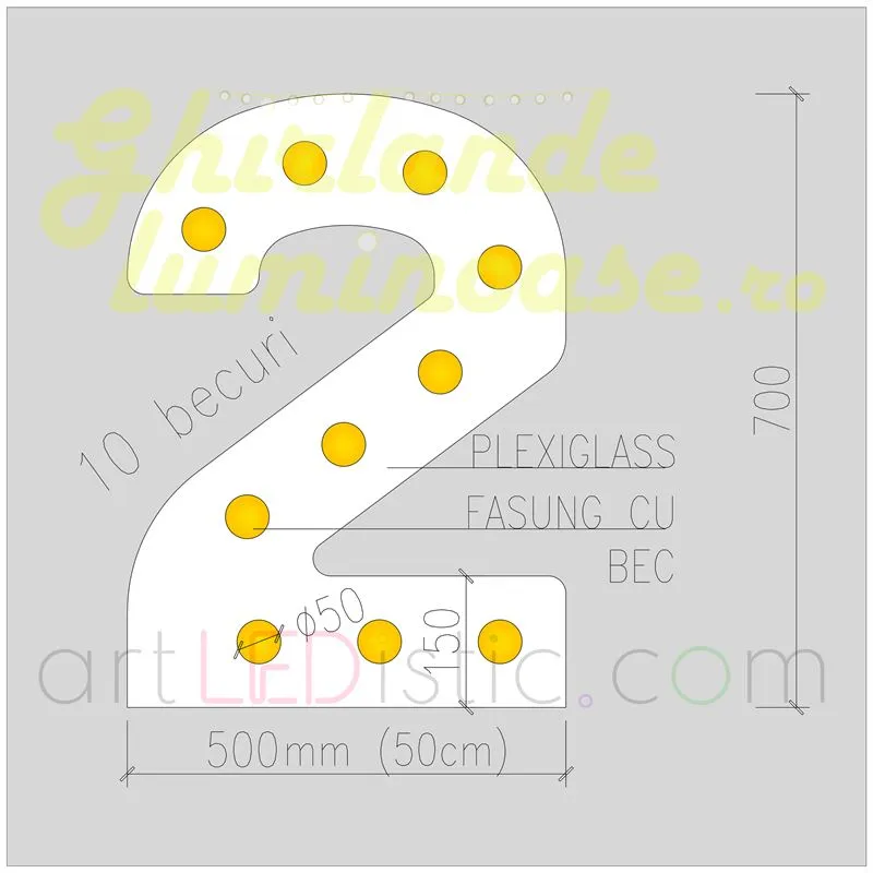 Cifre Volumetrice Luminoase din Plexiglass 70 cm