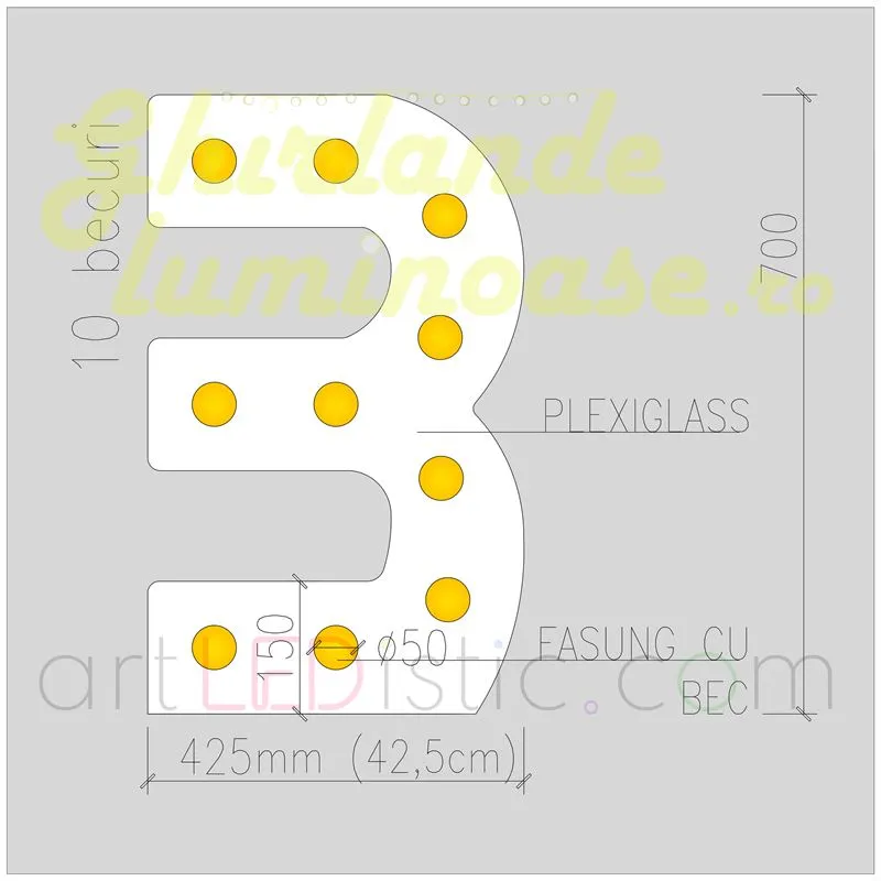 Cifre Volumetrice Luminoase din Plexiglass 70 cm