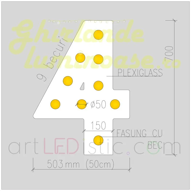 Cifre Volumetrice Luminoase din Plexiglass 70 cm