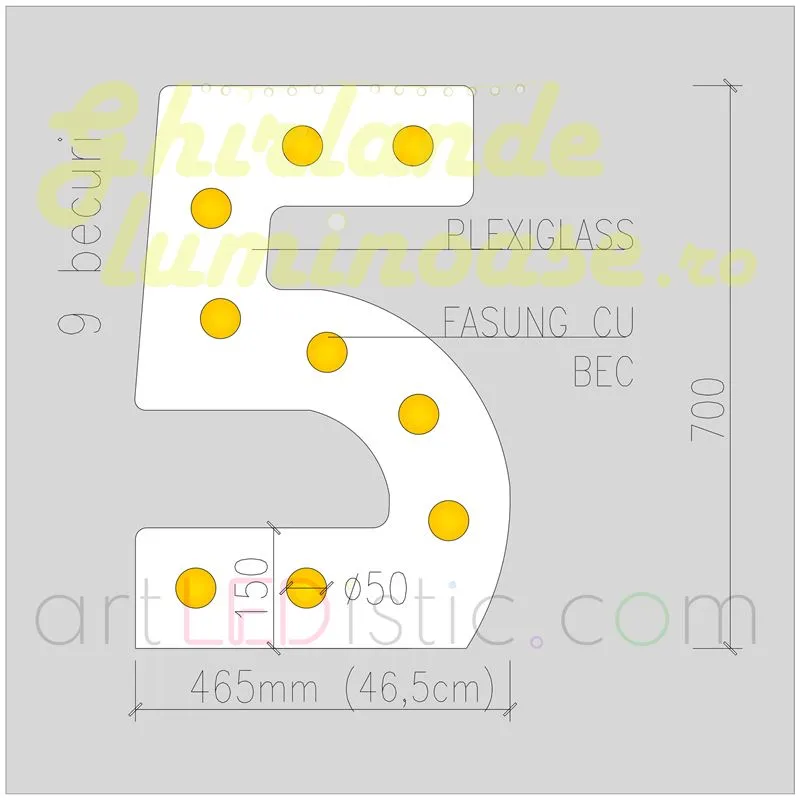 Cifre Volumetrice Luminoase din Plexiglass 70 cm