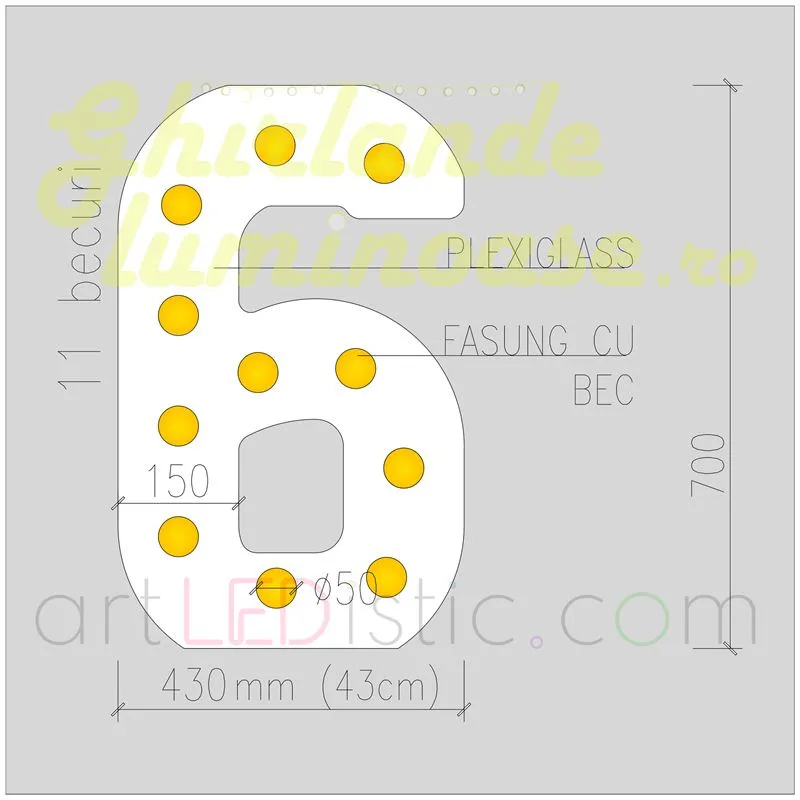 Cifre Volumetrice Luminoase din Plexiglass 70 cm