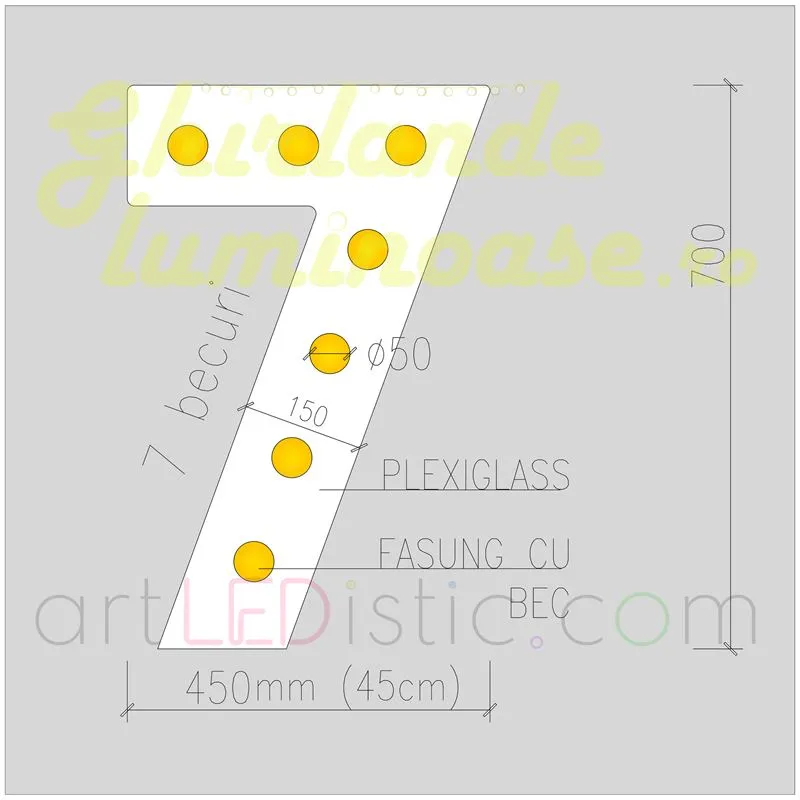 Cifre Volumetrice Luminoase din Plexiglass 70 cm