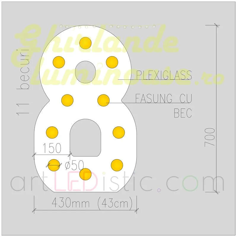 Cifre Volumetrice Luminoase din Plexiglass 70 cm