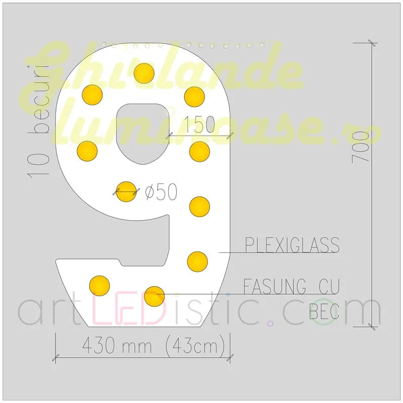 Cifre Volumetrice Luminoase din Plexiglass 70 cm