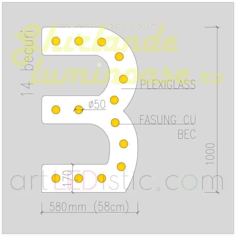 Cifre Volumetrice Luminoase din Plexiglass 100 cm