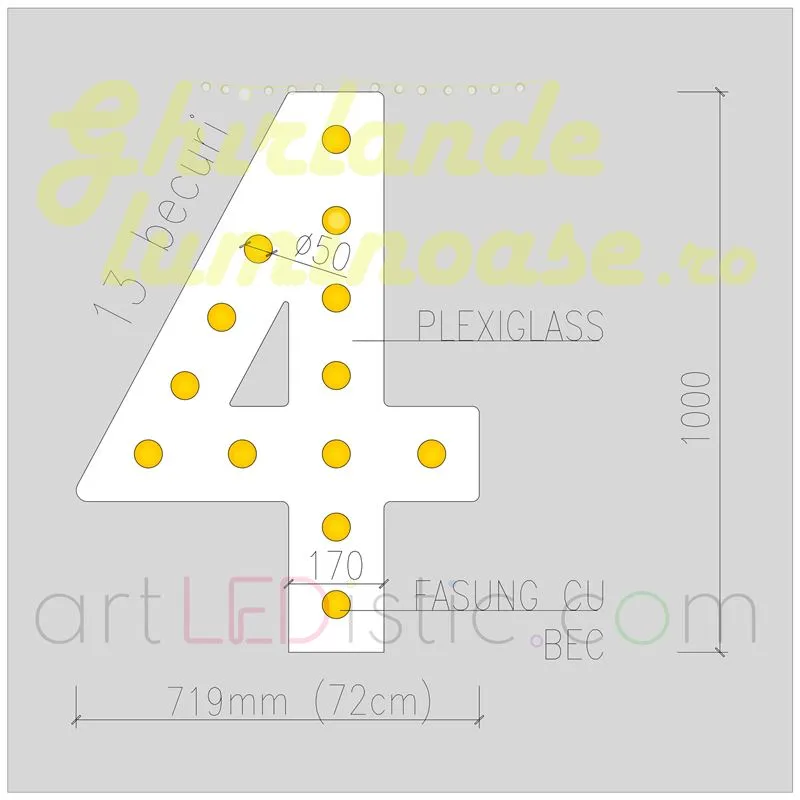 Cifre Volumetrice Luminoase din Plexiglass 100 cm