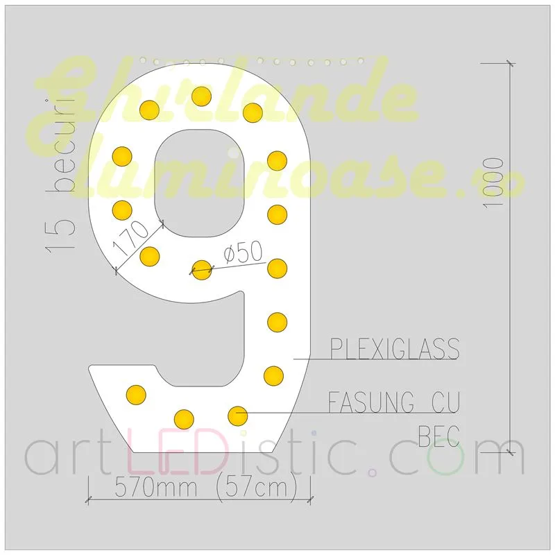 Cifre Volumetrice Luminoase din Plexiglass 100 cm