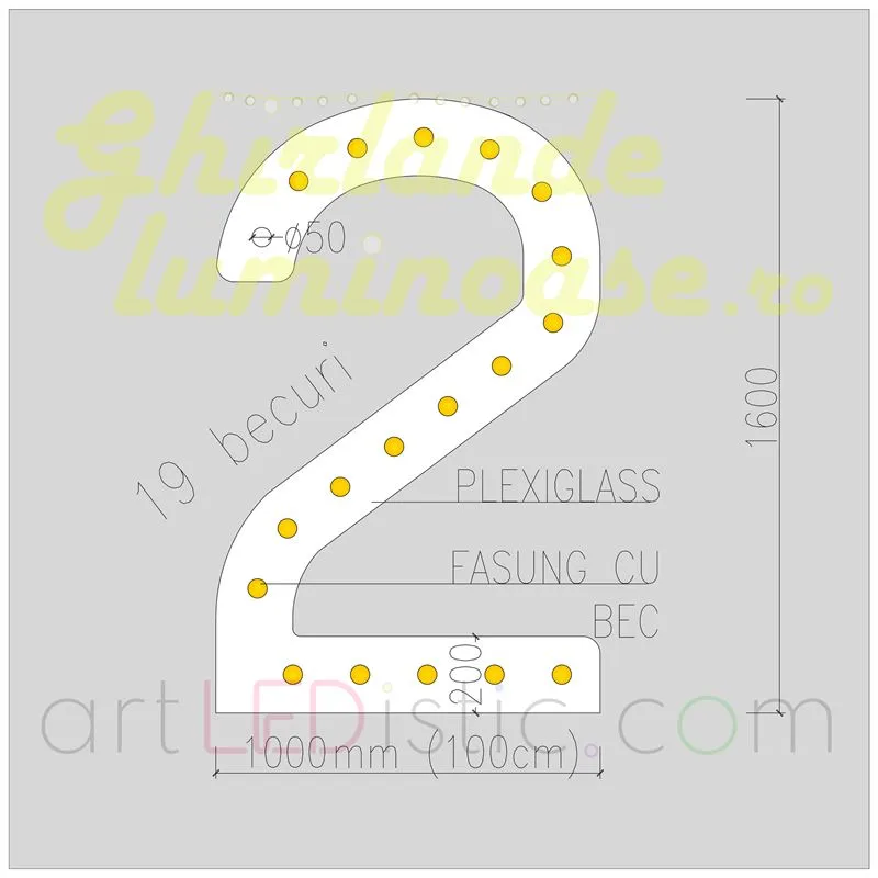 Cifre Volumetrice Luminoase din Plexiglass 160 cm