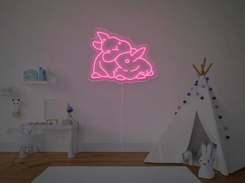 Doi Iepurasi - Semn Luminos LED Neon