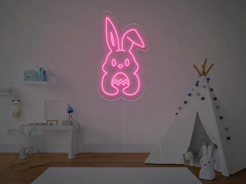 Iepuras cu Ou in Brate - Semn Luminos LED Neon