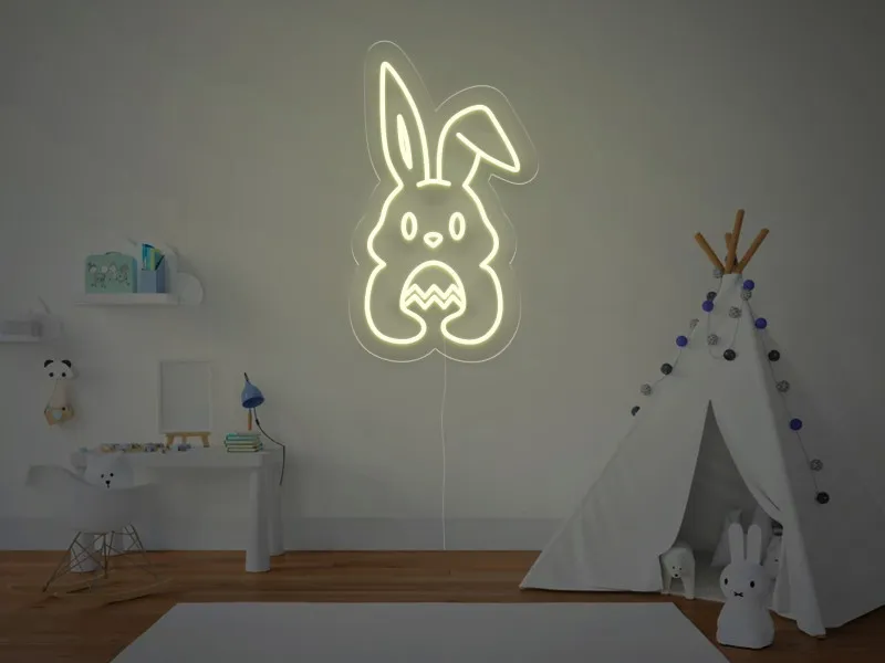 Iepuras cu Ou in Brate - Semn Luminos LED Neon