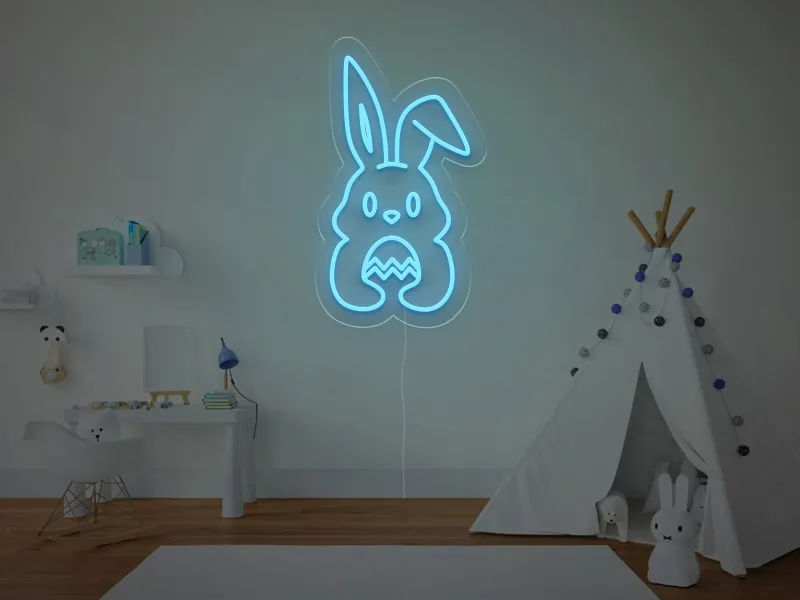 Iepuras cu Ou in Brate - Semn Luminos LED Neon