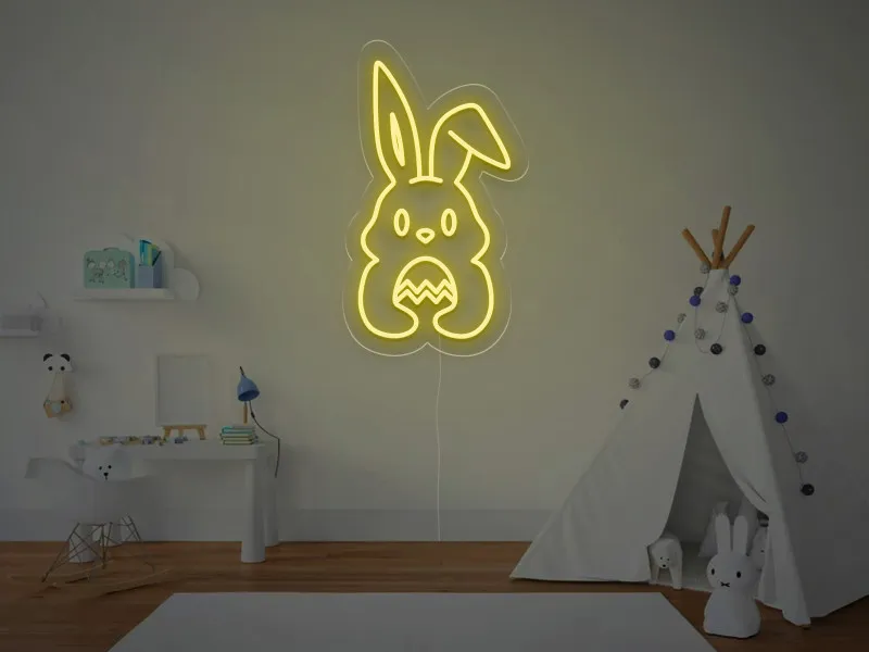 Iepuras cu Ou in Brate - Semn Luminos LED Neon