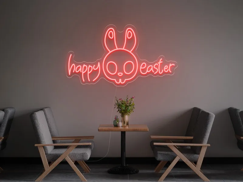 Happy Easter Bunny - Semn luminos neon LED