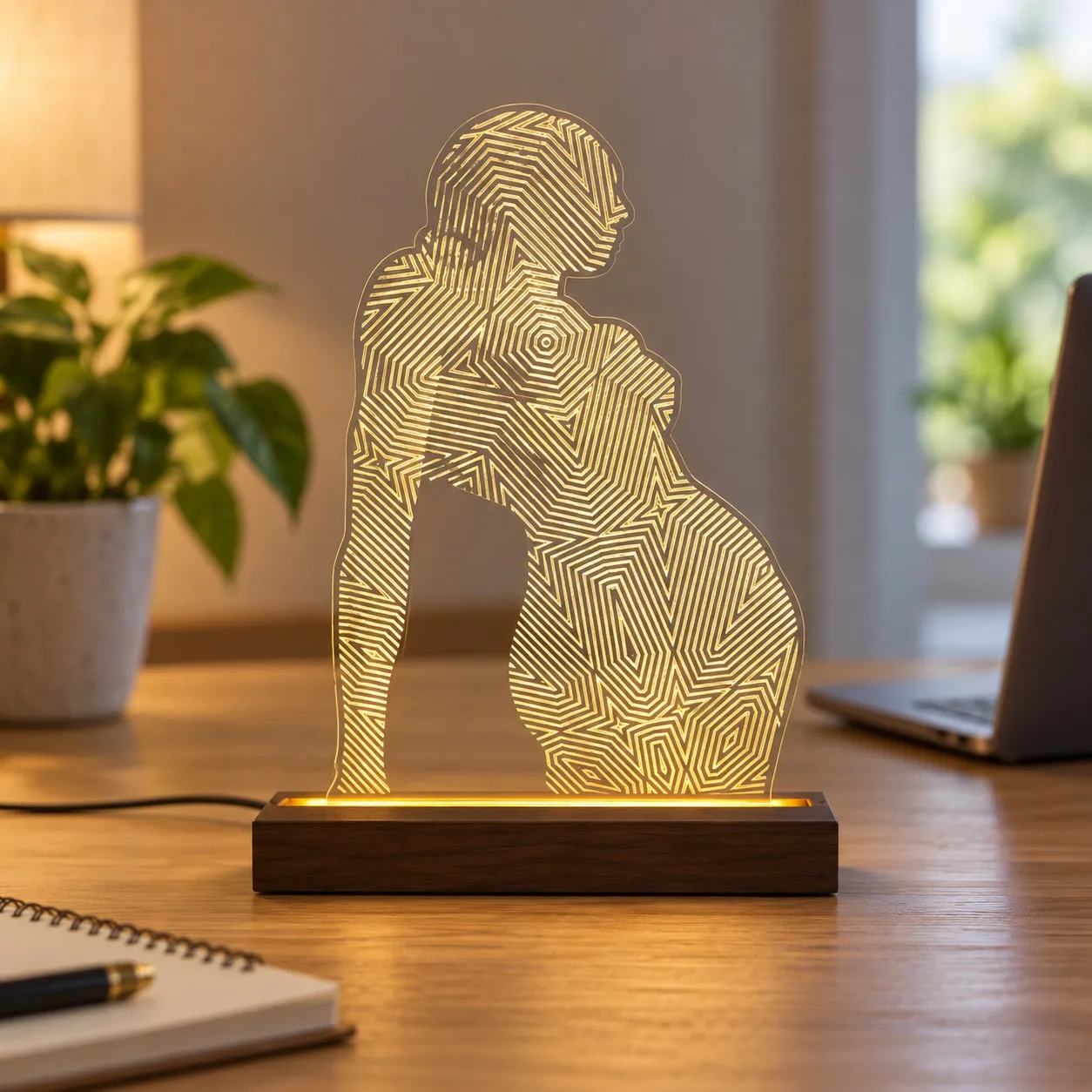 Shilouette by Constantin - Graviertes Leuchtschild aus Plexiglas auf Holzsockel