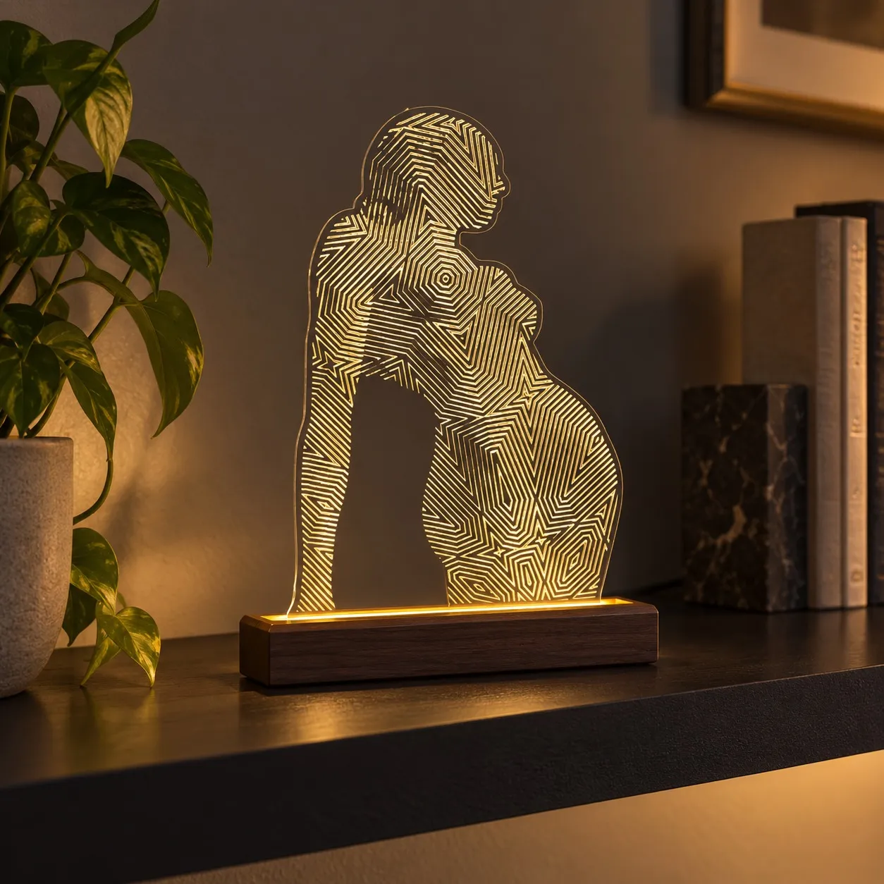 Shilouette by Constantin - Graviertes Leuchtschild aus Plexiglas auf Holzsockel
