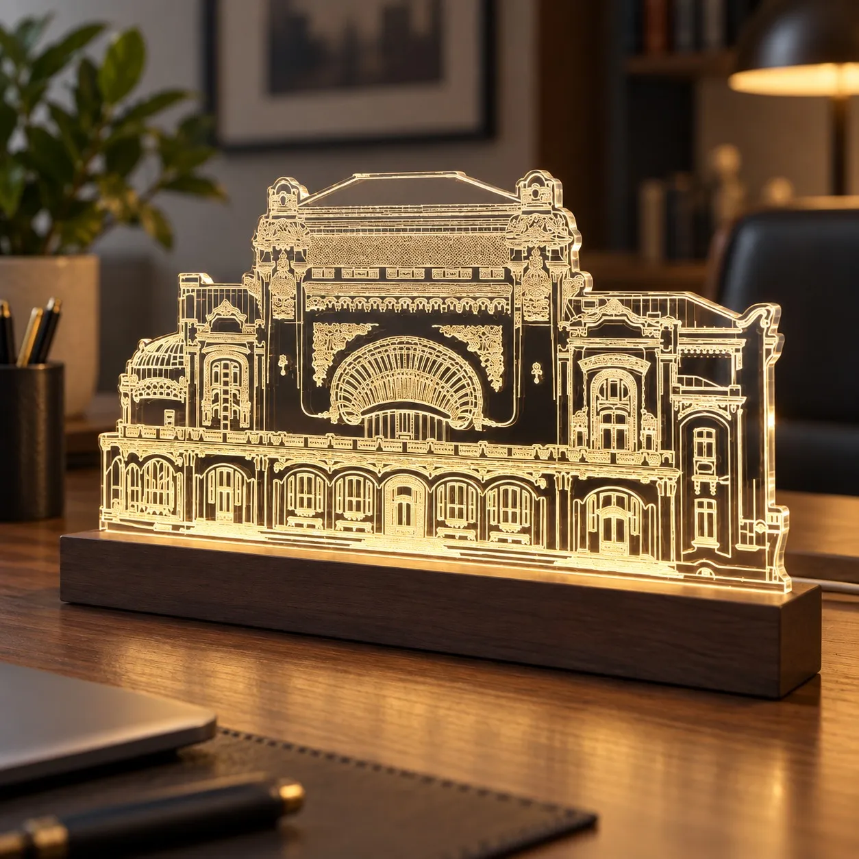 Casino Constanța - Leuchtschild Graviert in Plexiglas auf Holzsockel