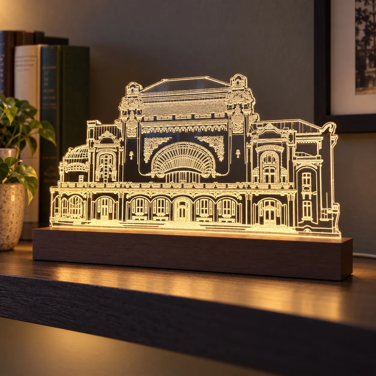 Casino Constanța - Leuchtschild Graviert in Plexiglas auf Holzsockel