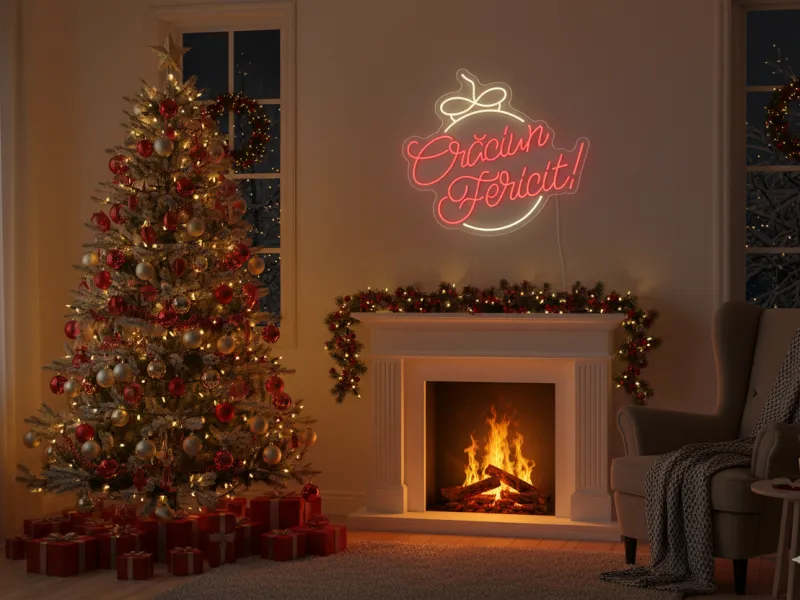 Crăciun Fericit! RGB - Semn Luminos LED Neon