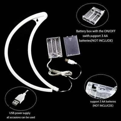 Lampa LED Neon SemiLuna, Lumina Calda, cu Baterii si cablu USB
