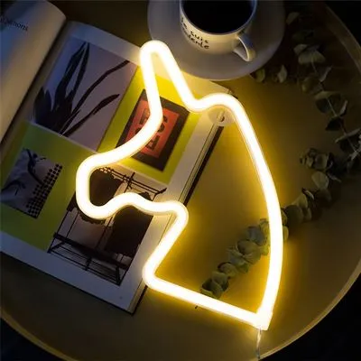 Lampa LED Neon Unicorn, Lumina Calda, cu Baterii si cablu USB