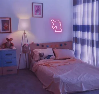 Lampa LED Neon Unicorn, Lumina Calda, cu Baterii si cablu USB