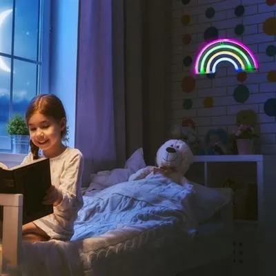 Lampa LED Neon Curcubeu, Lumina Calda, cu Baterii si cablu USB