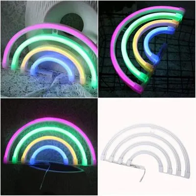 Lampa LED Neon Curcubeu, Lumina Calda, cu Baterii si cablu USB