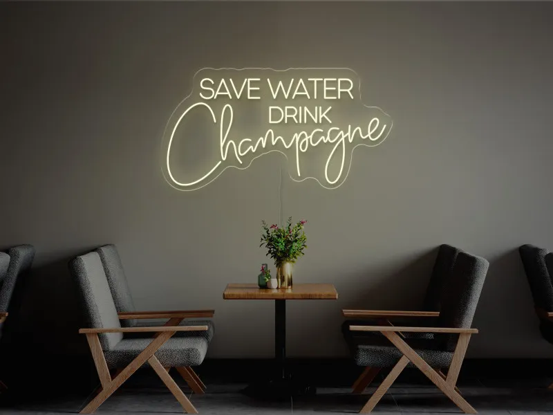Save water, drink champagne-Semn Luminos Led Neon