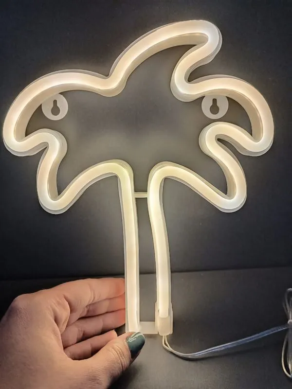 Lampa LED Neon Palmier, Lumina Calda, cu Baterii si cablu USB