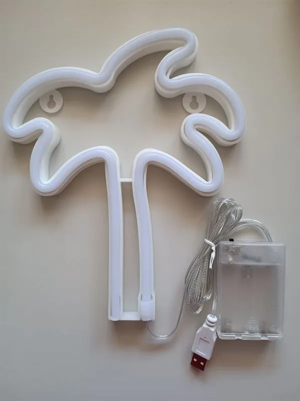Lampa LED Neon Palmier, Lumina Calda, cu Baterii si cablu USB