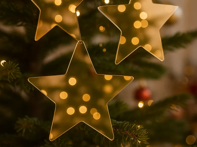 Decorațiune în formă de stea din plexiglas – Ornament elegant pentru bradul de Crăciun, 14 cm