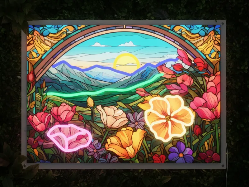 Stained Glass Flowers - Semn Luminos LED Neon