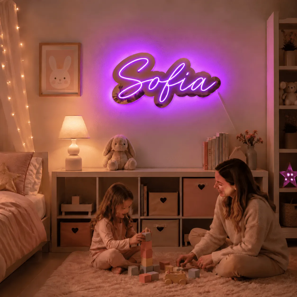 Insegna luminosa personalizzata con nome, plexiglass a specchio e illuminazione RGB – 44 cm