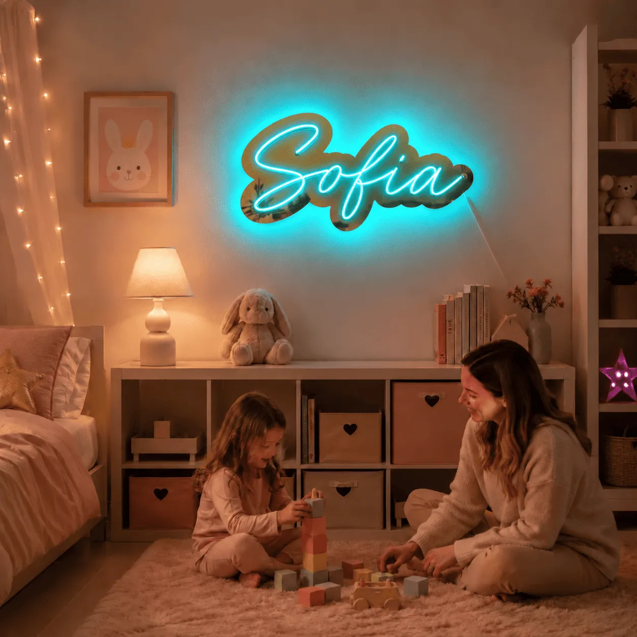 Insegna luminosa personalizzata con nome, plexiglass a specchio e illuminazione RGB – 44 cm