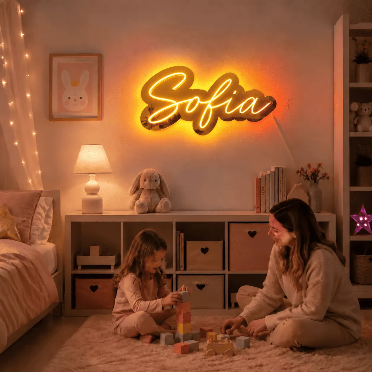 Insegna luminosa personalizzata con nome, plexiglass a specchio e illuminazione RGB – 44 cm