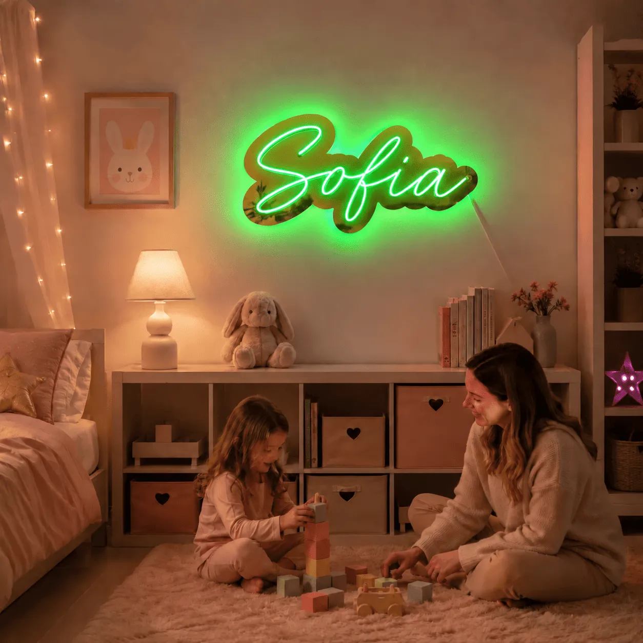 Insegna luminosa personalizzata con nome, plexiglass a specchio e illuminazione RGB – 44 cm