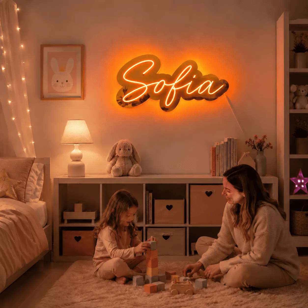 Insegna luminosa personalizzata con nome, plexiglass a specchio e illuminazione RGB – 44 cm