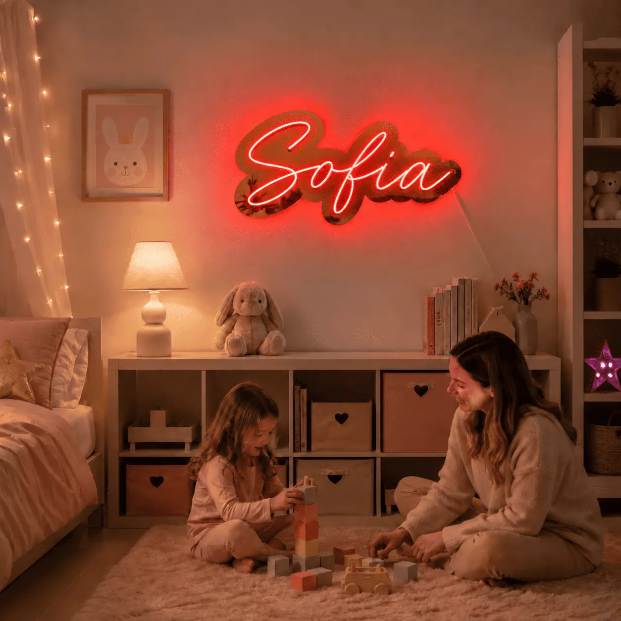 Insegna luminosa personalizzata con nome, plexiglass a specchio e illuminazione RGB – 44 cm