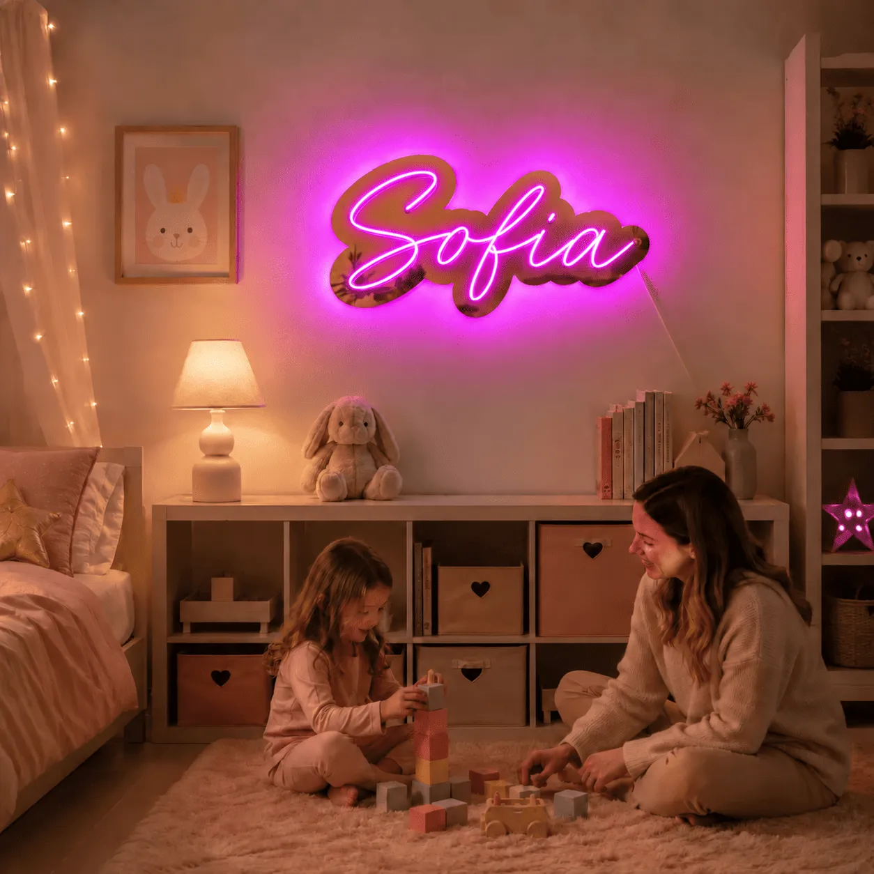 Insegna luminosa personalizzata con nome, plexiglass a specchio e illuminazione RGB – 44 cm