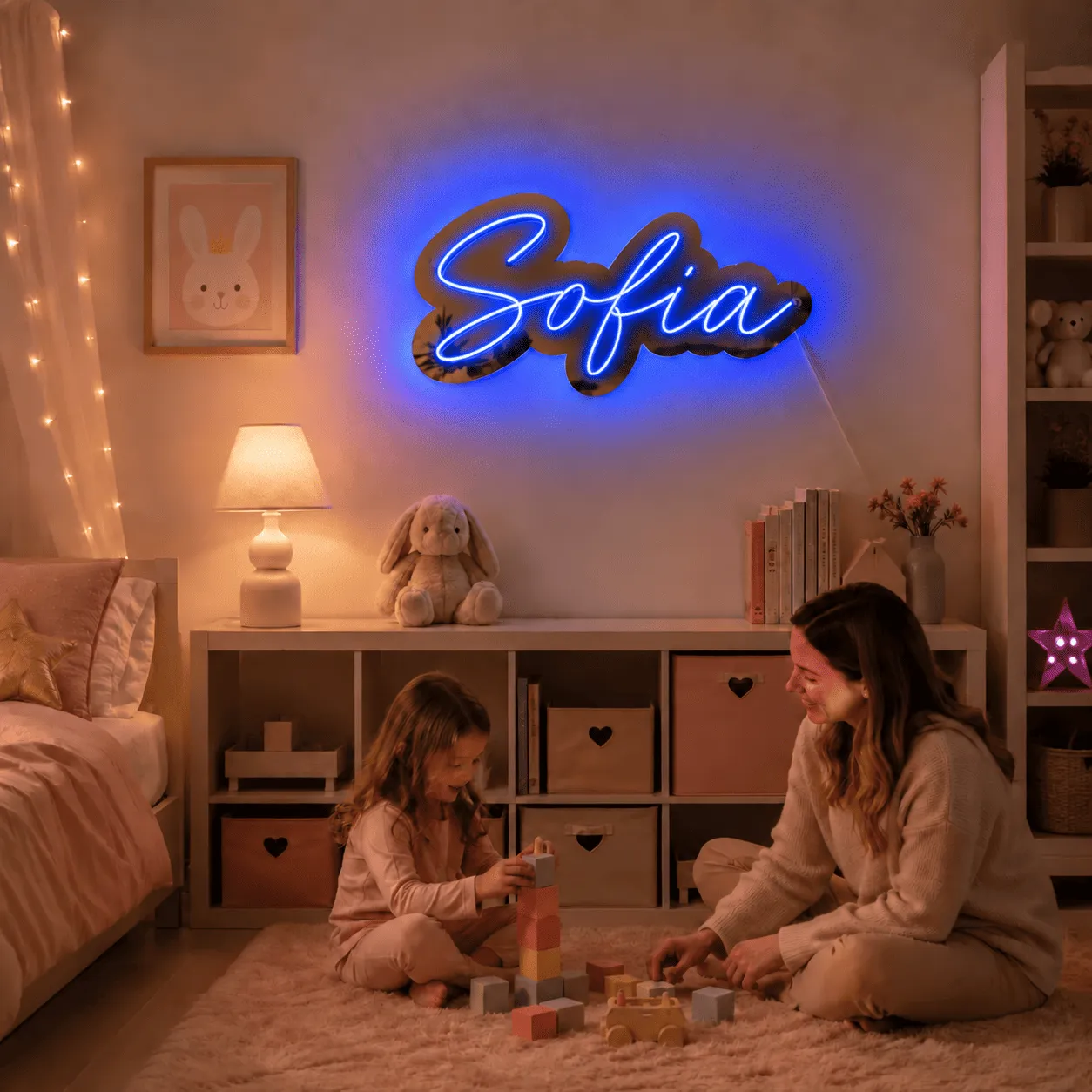 Insegna luminosa personalizzata con nome, plexiglass a specchio e illuminazione RGB – 44 cm