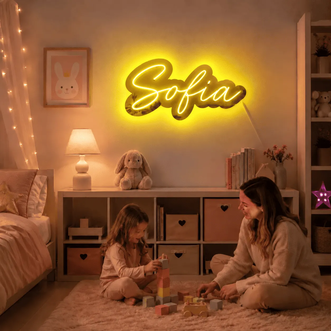 Insegna luminosa personalizzata con nome, plexiglass a specchio e illuminazione RGB – 44 cm