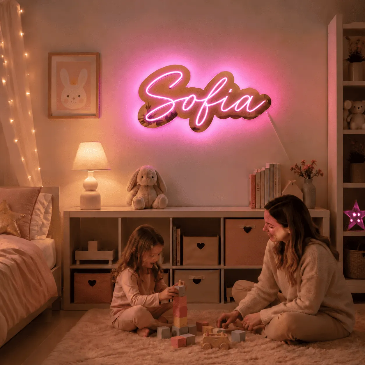 Insegna luminosa personalizzata con nome, plexiglass a specchio e illuminazione RGB – 44 cm